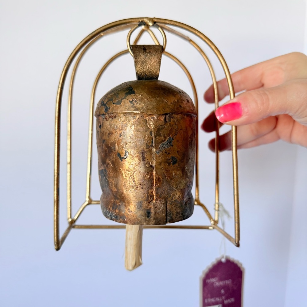 NWT Mira Temple Door Bell Upcycled Wall-Mount Copper & Wood Clapper Fair Trade